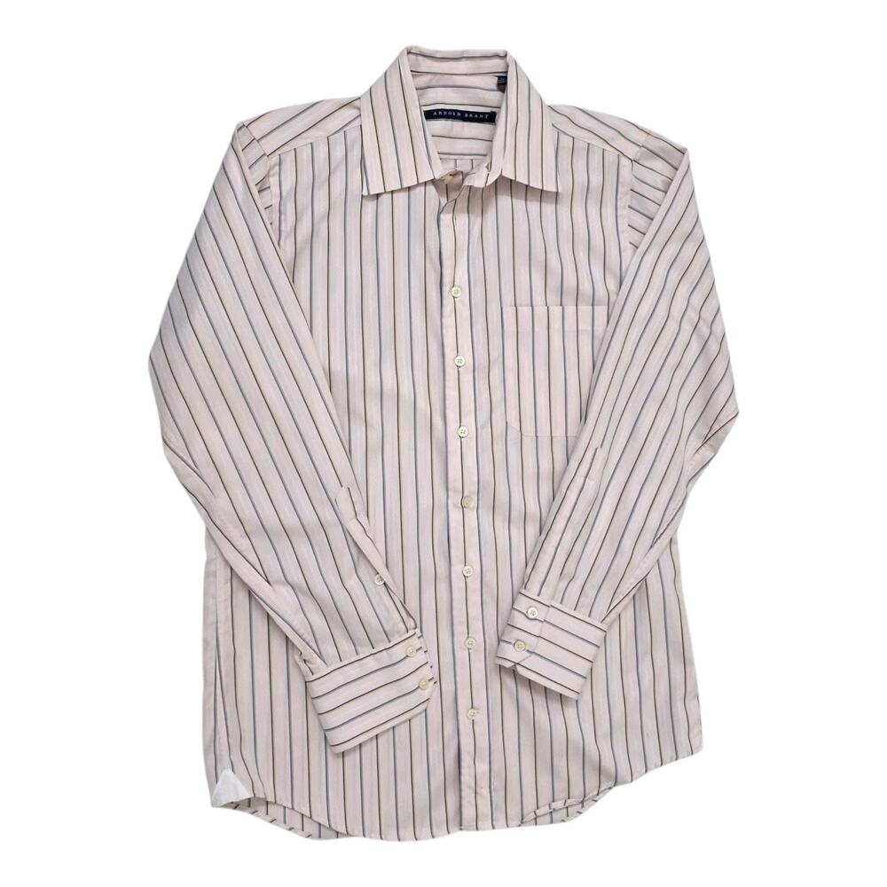 Men’s Striped Dress Shirt Luxury Cotton Tailored Button-Up Size 15 Arnold Brant